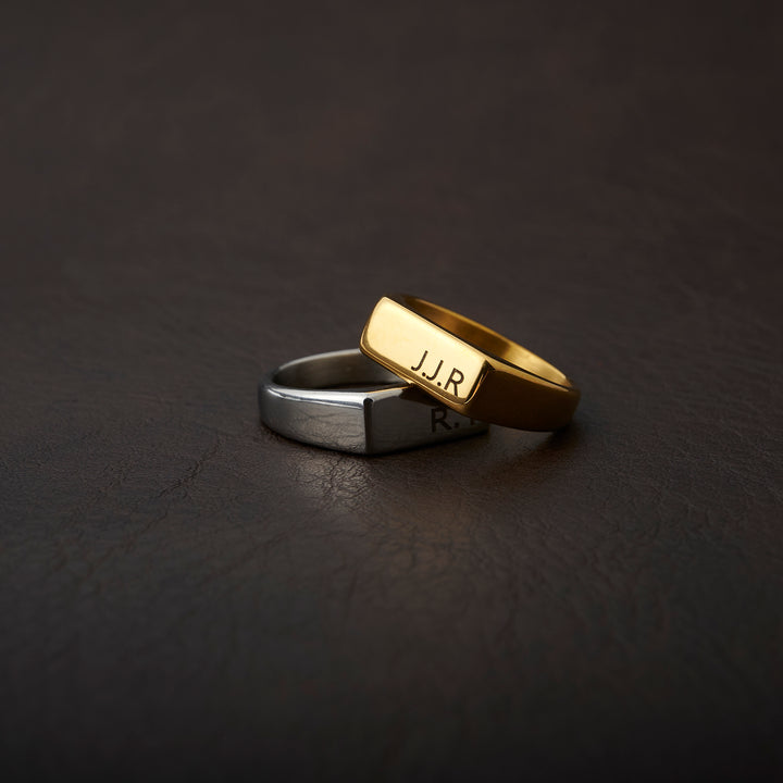 Silver Engraved Rectangle Signet Ring