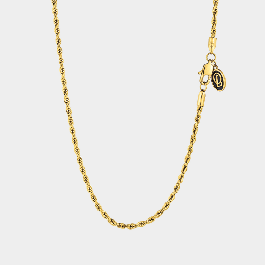Gold rope chain necklace 3mm on a white background