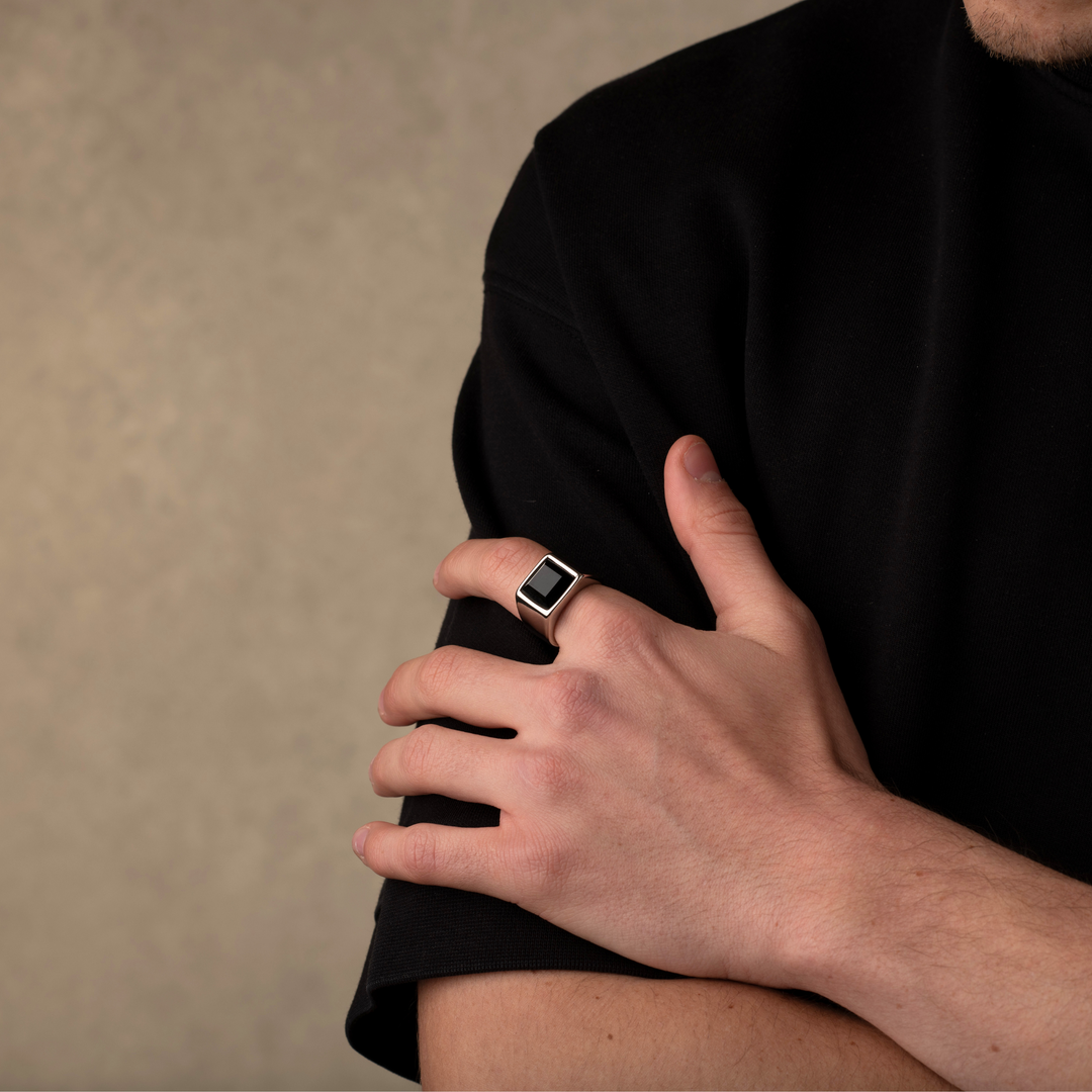 Silver Black Stone Signet Ring
