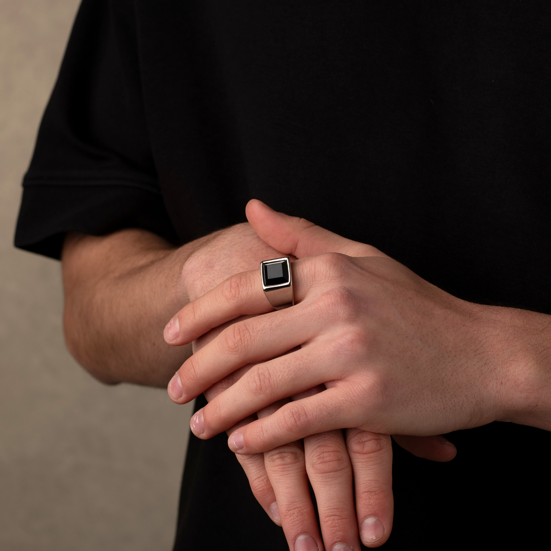 Silver Black Stone Signet Ring