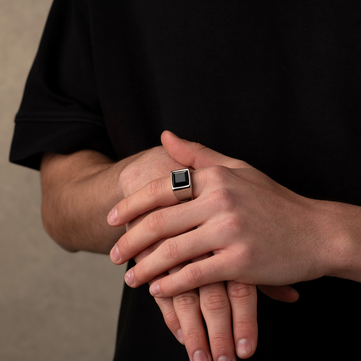 Silver Black Stone Signet Ring