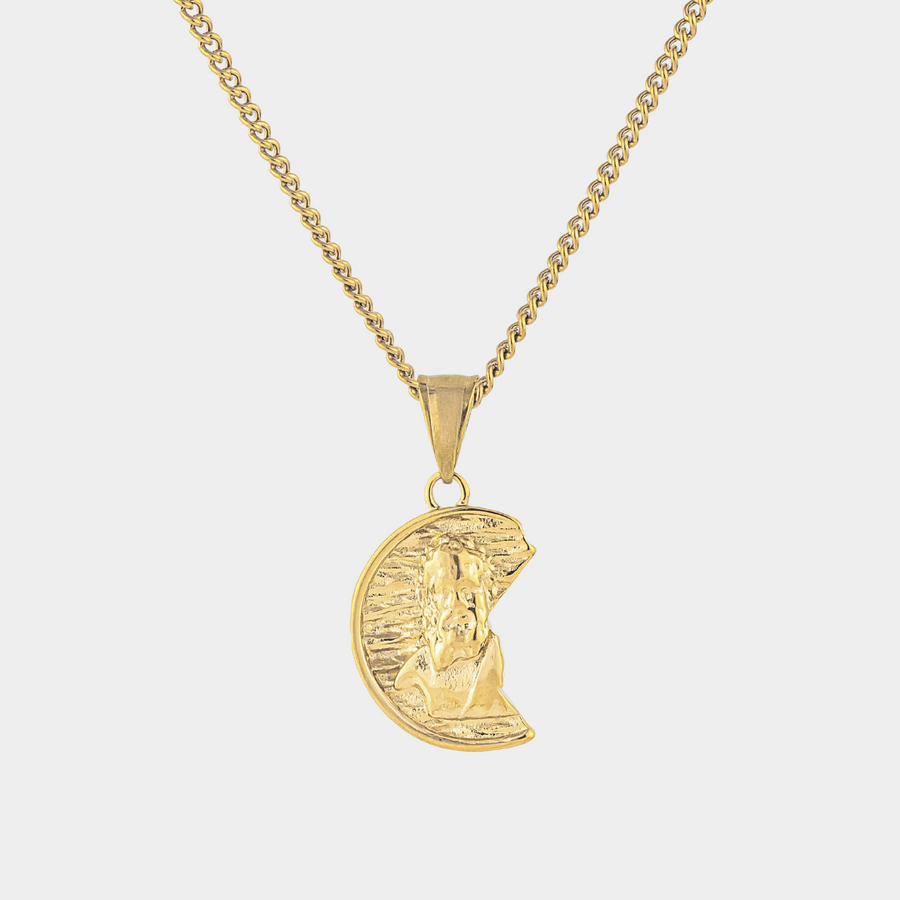 Gold Irregular Zeus God Necklace Pendant on a white background