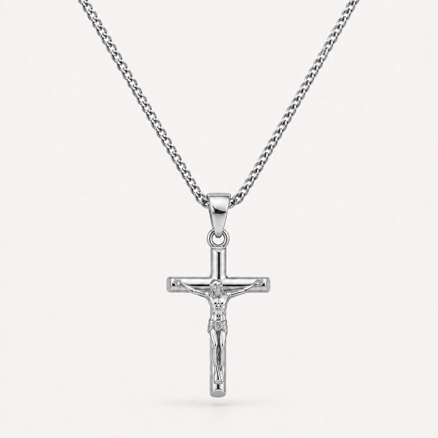 Silver Crucifix Cross Necklace Pendant