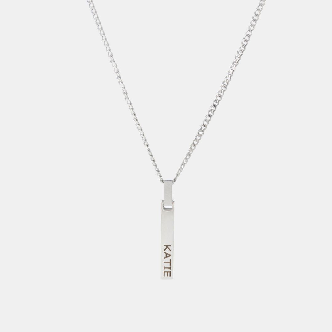 Silver 4-Sided Engraved Bar Necklace Pendant