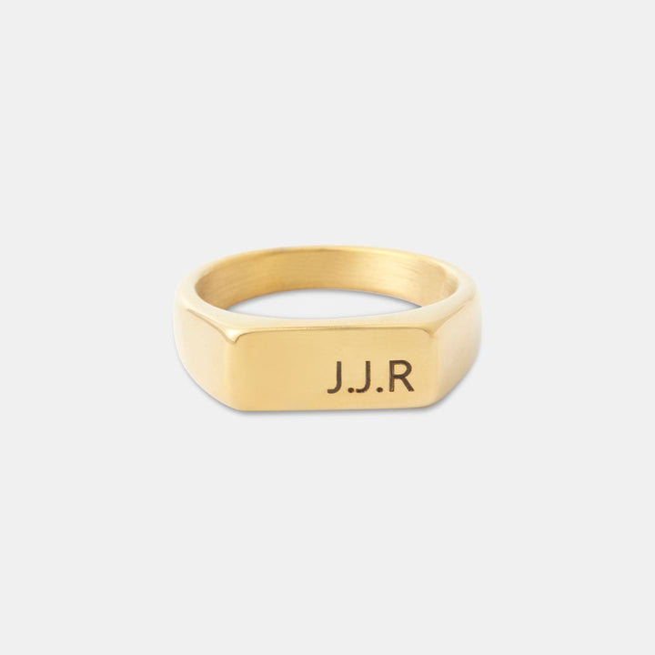 Gold Engraved Rectangle Signet Ring