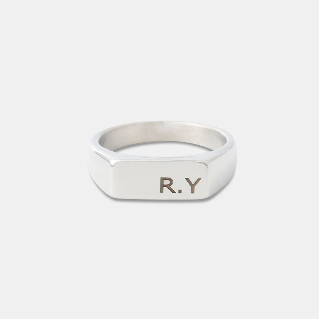 Silver Engraved Rectangle Signet Ring