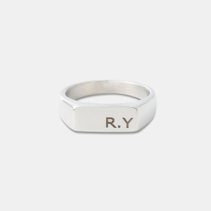 Silver Engraved Rectangle Signet Ring
