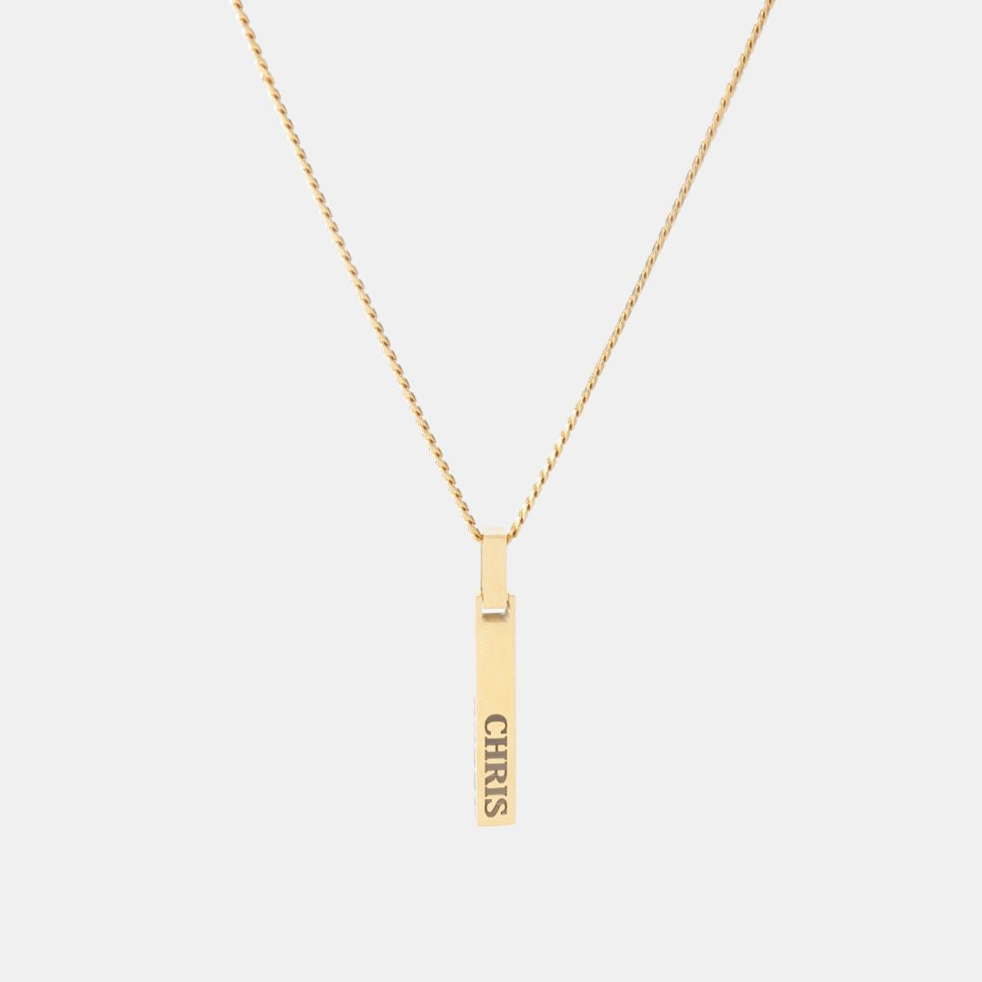Gold 4-Sided Engraved Bar Necklace Pendant