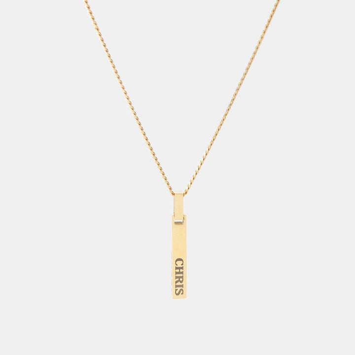 Gold 4-Sided Engraved Bar Necklace Pendant