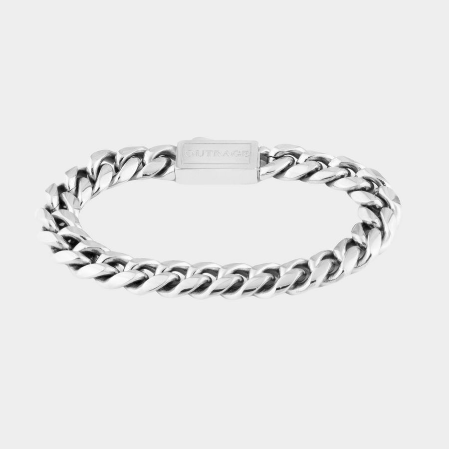 Silver chain bracelet on a white background