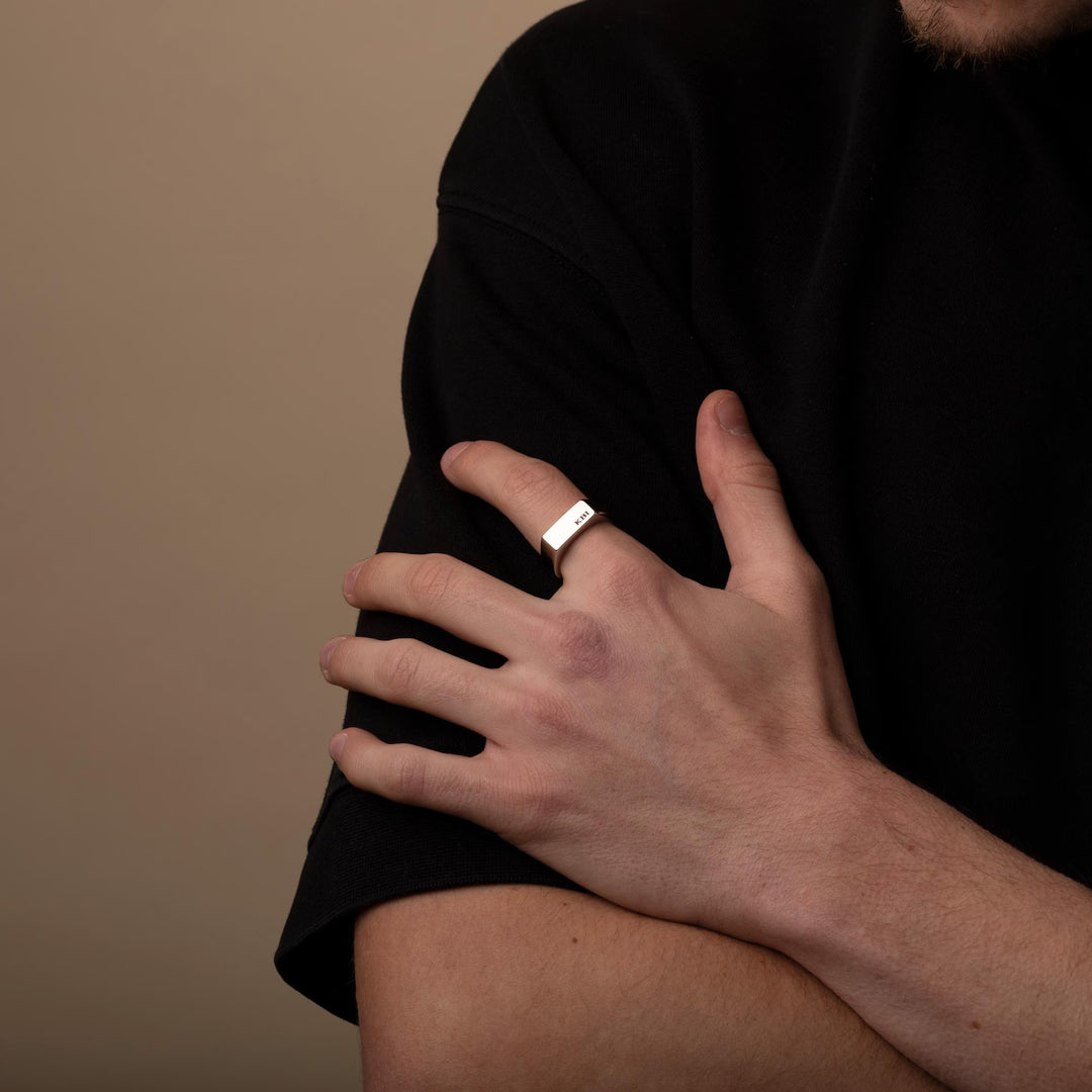 Silver Engraved Rectangle Signet Ring