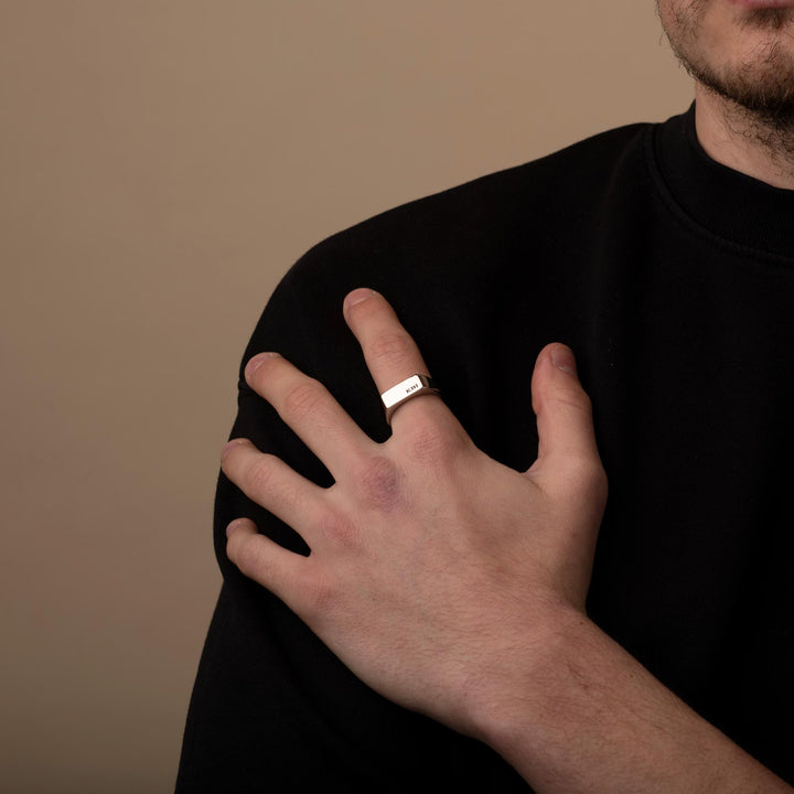 Silver Engraved Rectangle Signet Ring