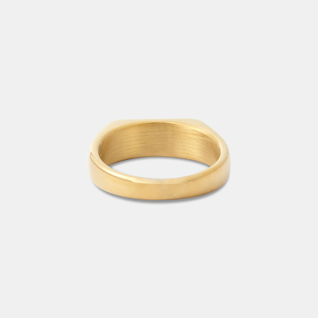 Gold Engraved Rectangle Signet Ring