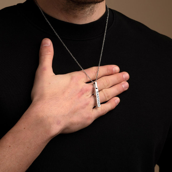 Silver 4-Sided Engraved Bar Necklace Pendant