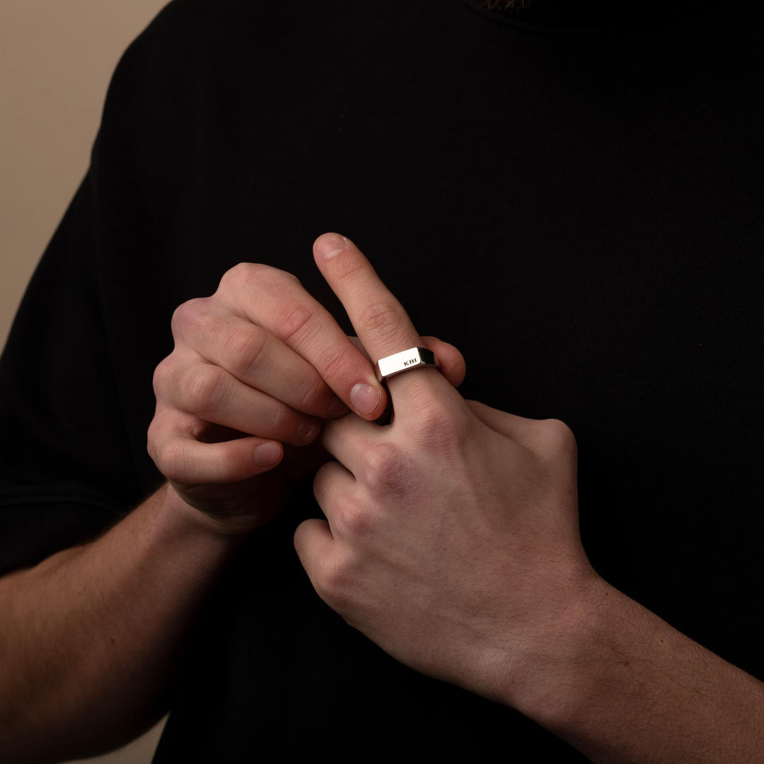 Silver Engraved Rectangle Signet Ring