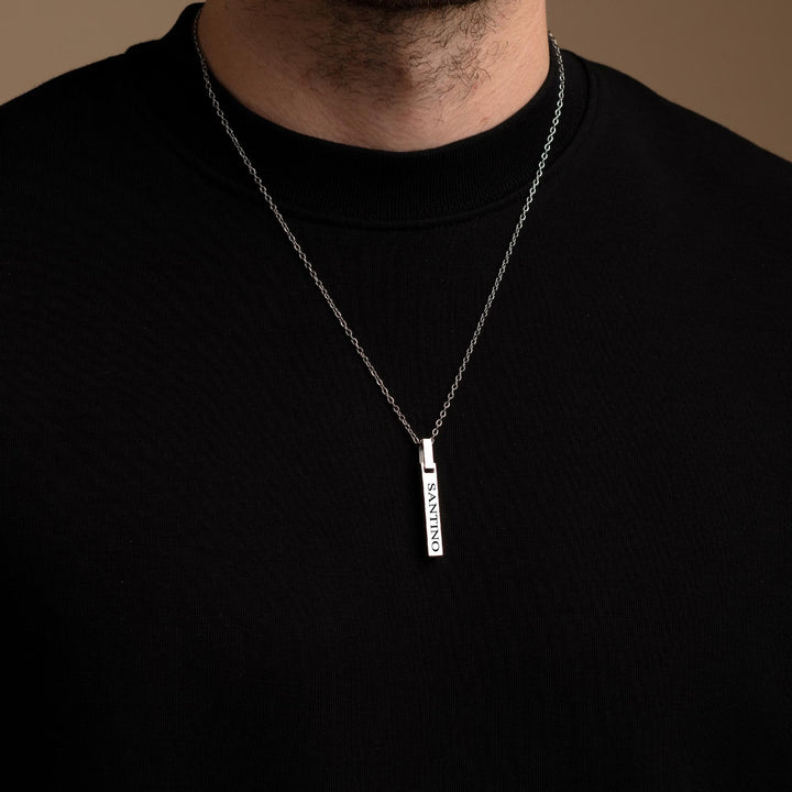 Silver 4-Sided Engraved Bar Necklace Pendant