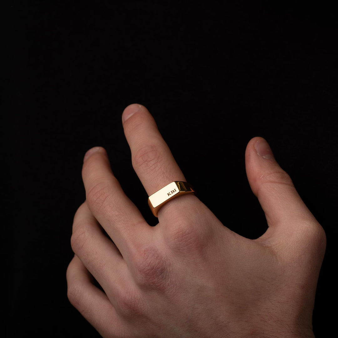 Gold Engraved Rectangle Signet Ring
