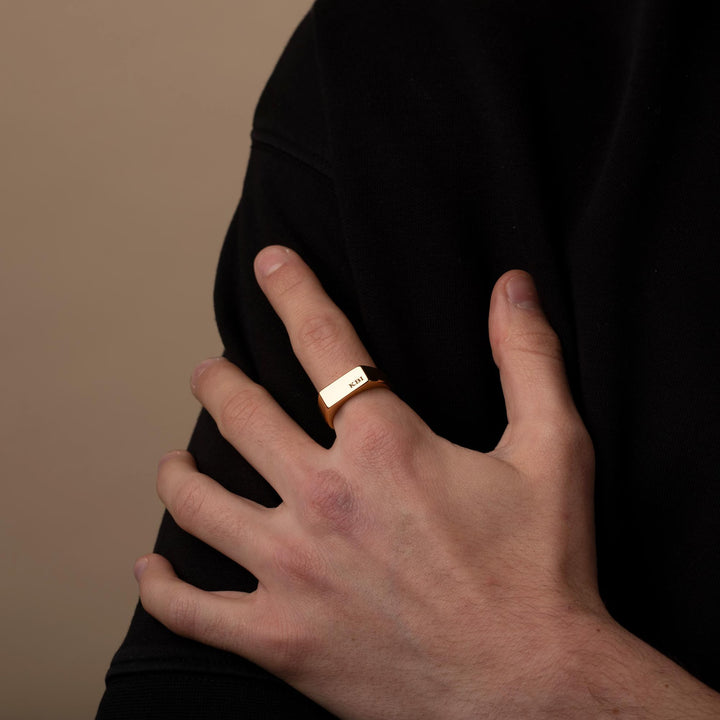 Gold Engraved Rectangle Signet Ring