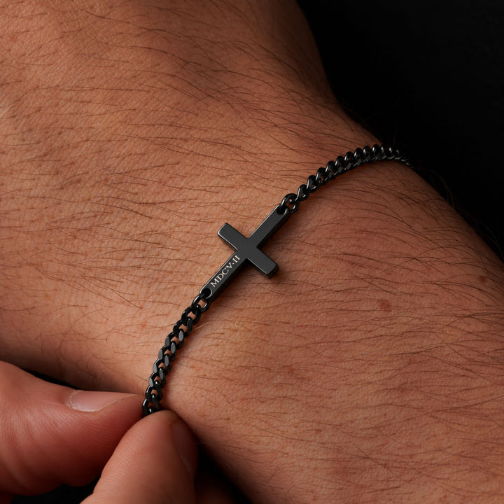 Black Cross Bracelet Cuban Chain 3MM