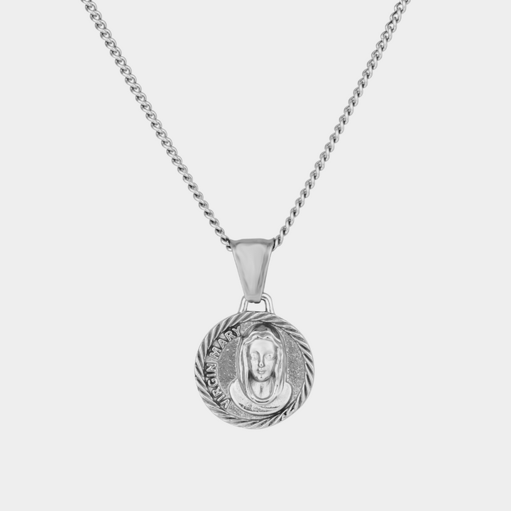 Silver St Mary Pendant on a white background