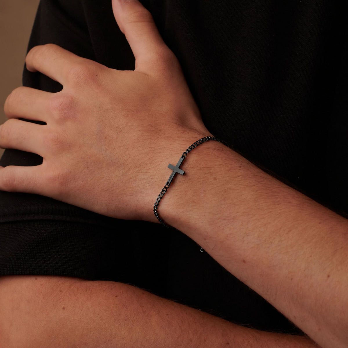 Black Cross Bracelet Cuban Chain 3MM