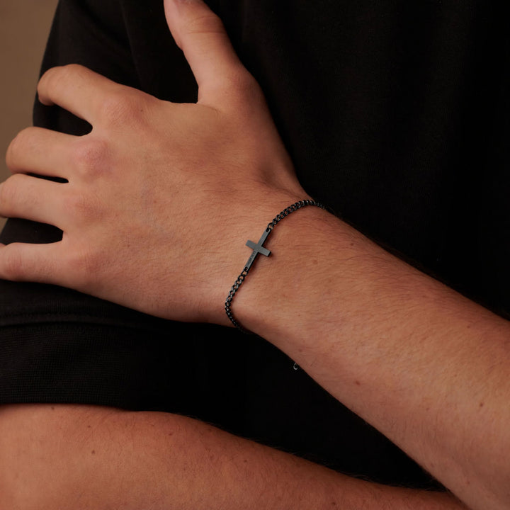 Black Cross Bracelet Cuban Chain 3MM