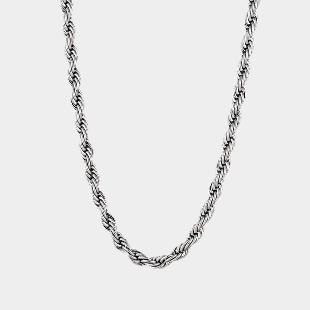 Silver rope chain necklace 5mm on a white background