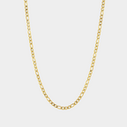 Gold chain necklace on a light gray background