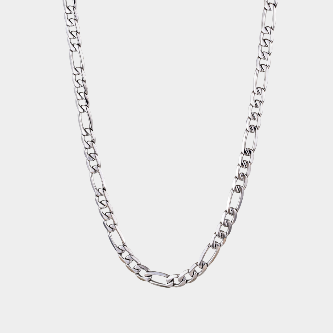5mm silver figaro chain necklace on a white background