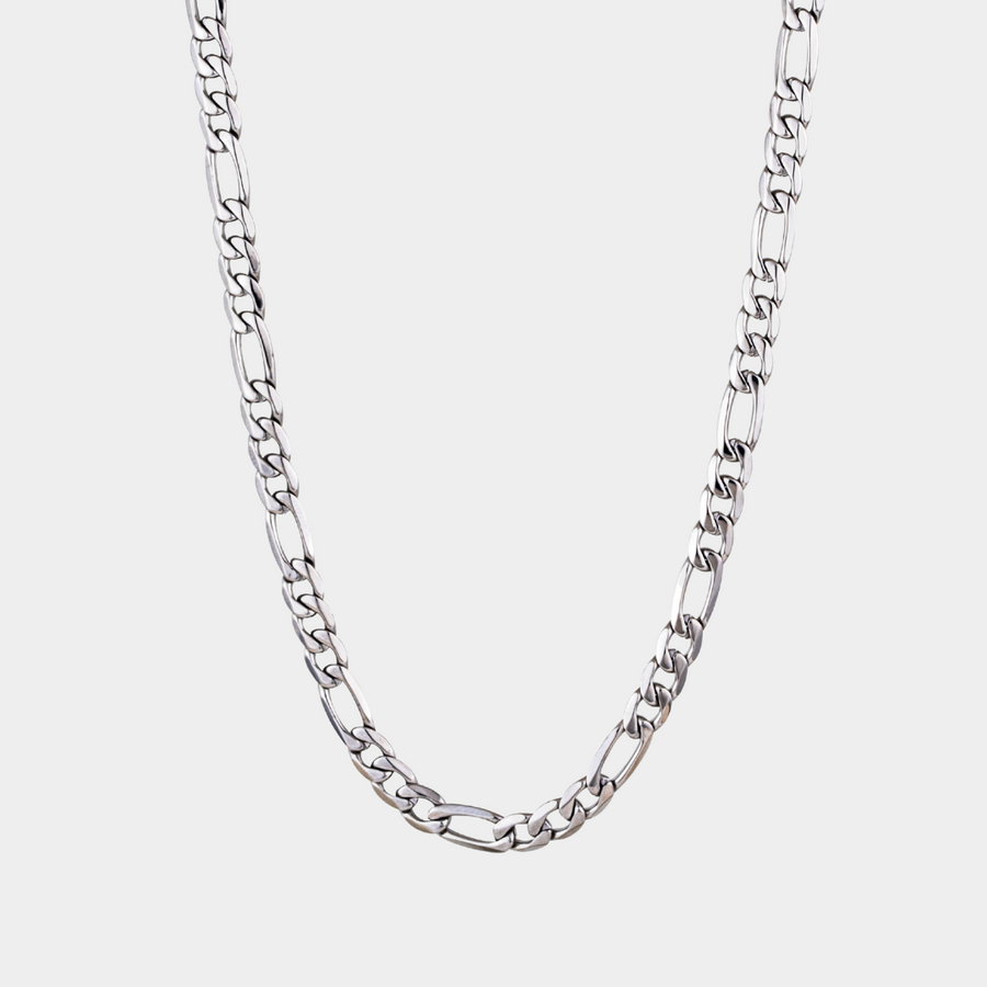 5mm silver figaro chain necklace on a white background