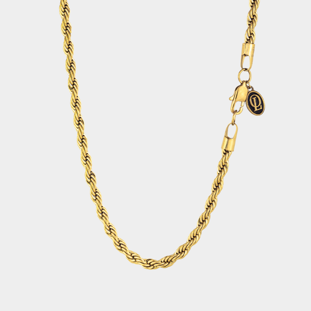 Gold rope chain necklace 5mm on a white background