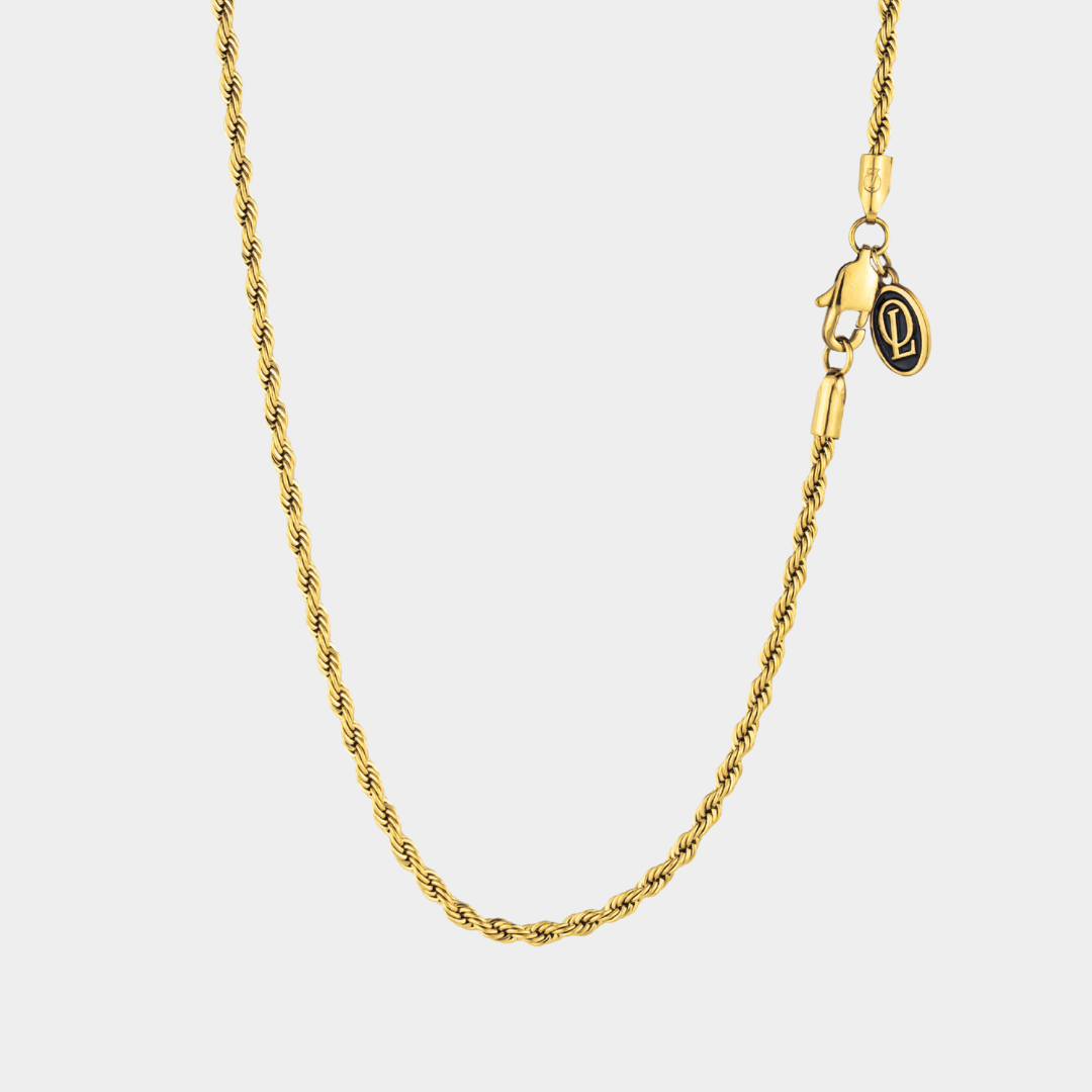 Gold rope chain necklace 3mm on a white background