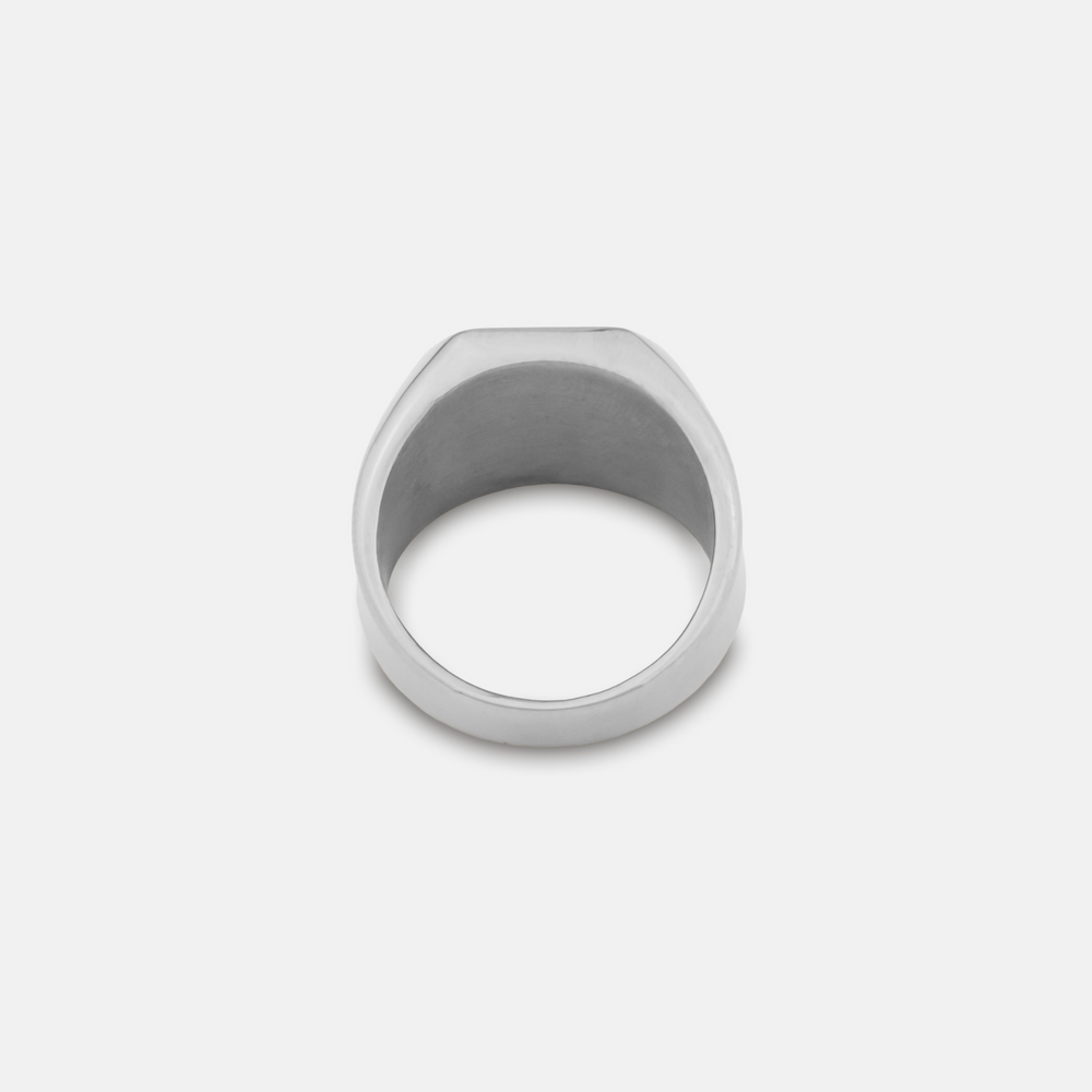 Silver Lapis Stone Signet Ring on a white background