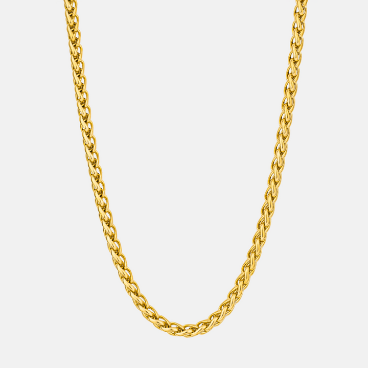 5mm Wheat Chain Necklace Gold on a white background