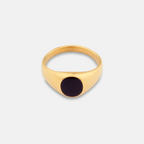 Gold Onyx Stone Signet Ring on a white background