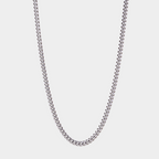 Silver chain necklace on a light gray background