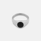 Silver Onyx Stone Signet Ring on a white background