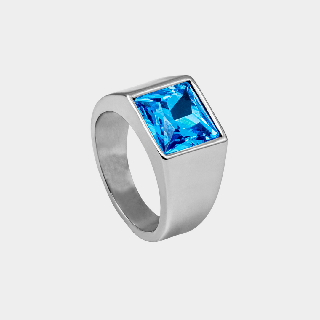 Silver Genuine Blue Brazilian Stone Signet Ring