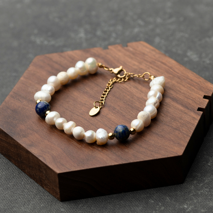 Lapis Lazuli Stone - Genuine Pearls Bracelet