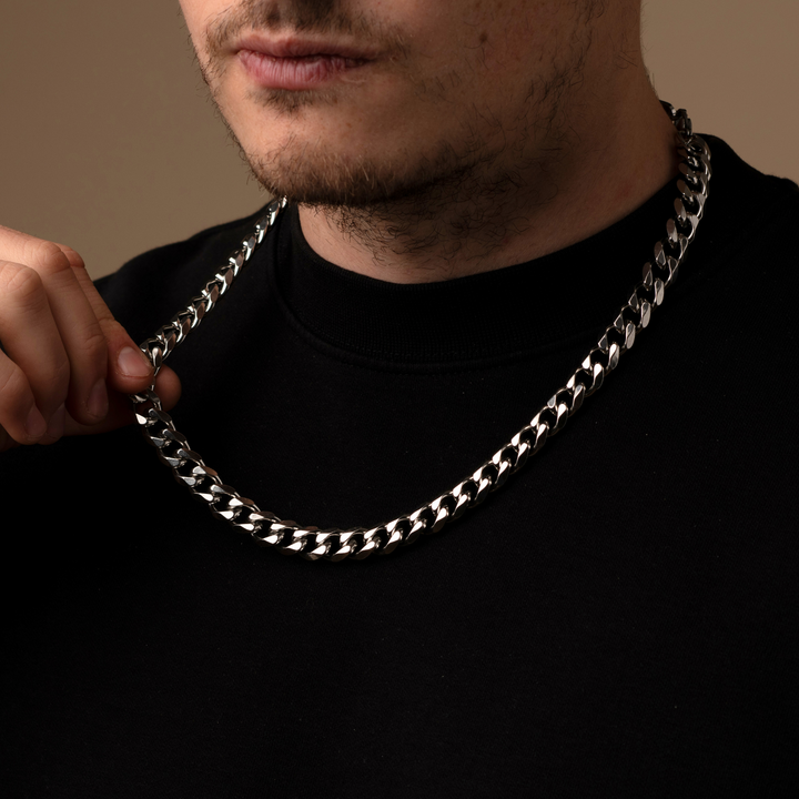 Silver Cuban Chain Necklace 11MM