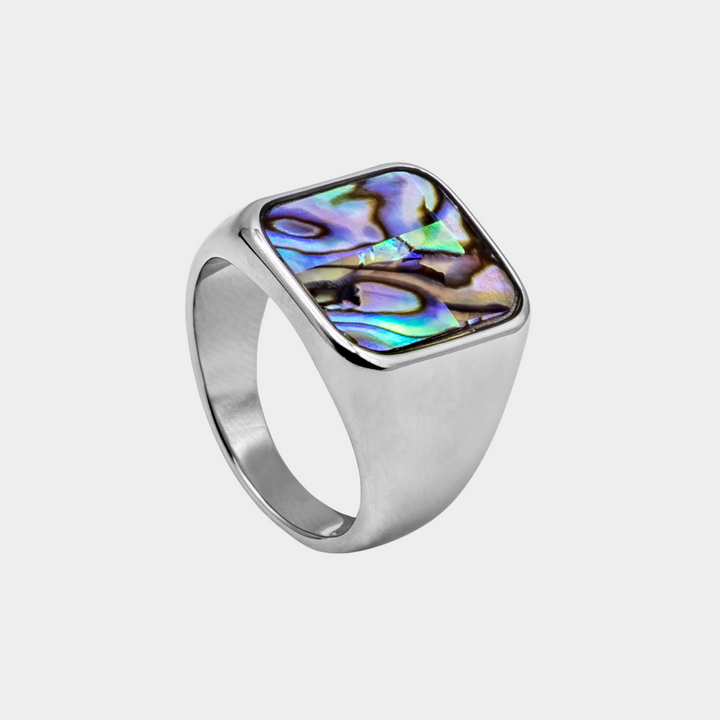 Silver Genuine Abalone Shell Signet Ring