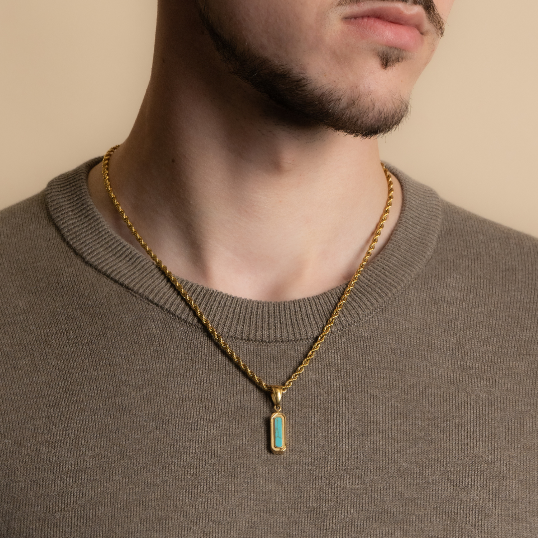 Gold Belgravia Genuine Turquoise Stone Necklace Pendant