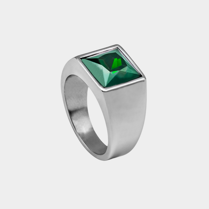 Silver Green Brazilian Stone Signet Ring