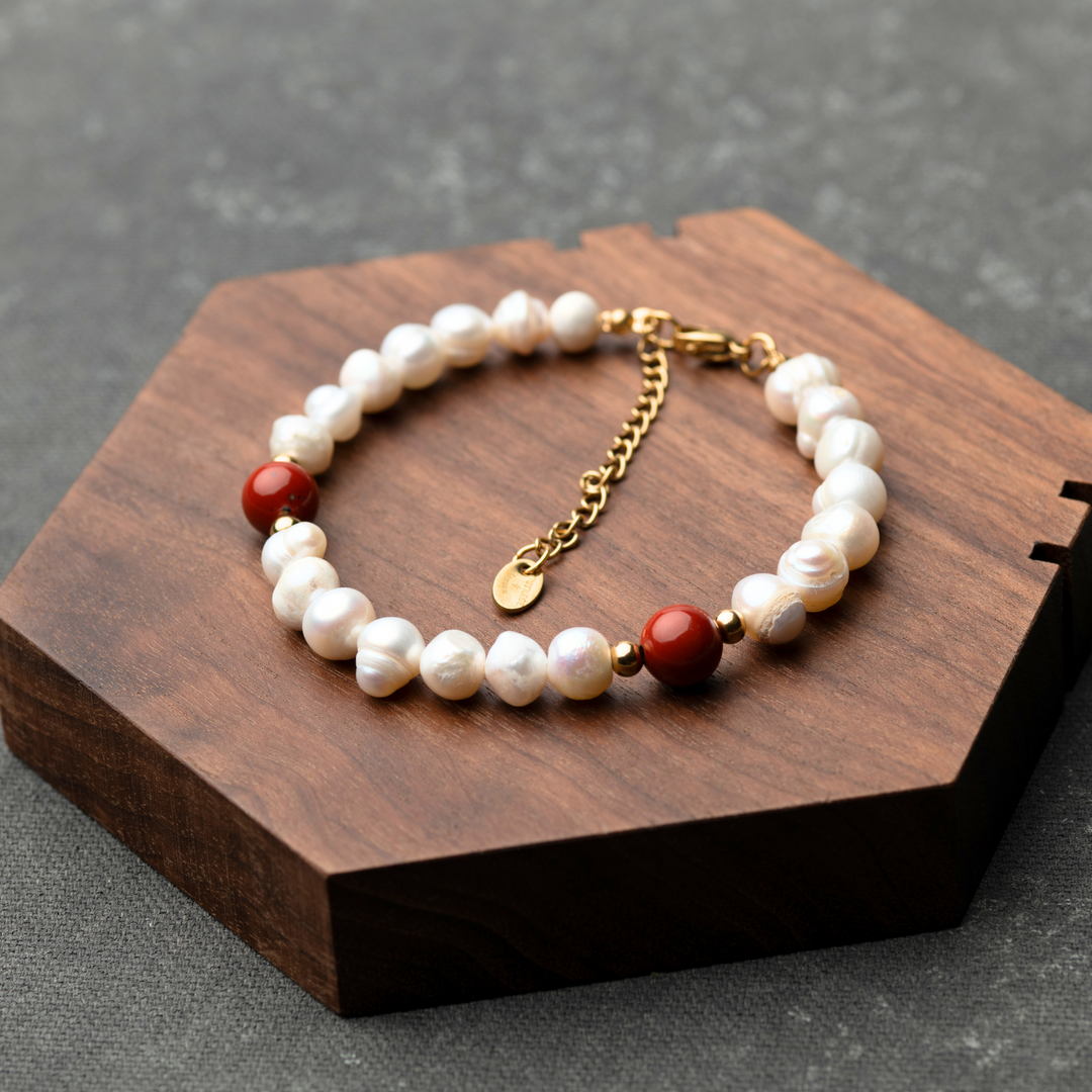 Jasper Stone - Genuine Pearls Bracelet