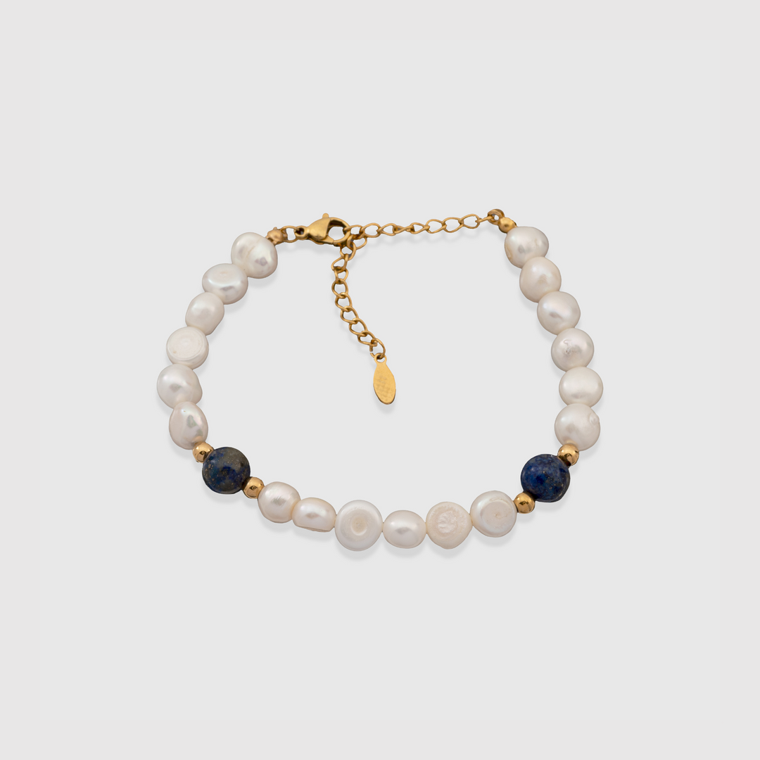 Lapis Lazuli Stone - Genuine Pearls Bracelet