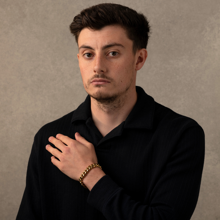 Man Wearing a Gold Cuban Chain Bracelet 11MM