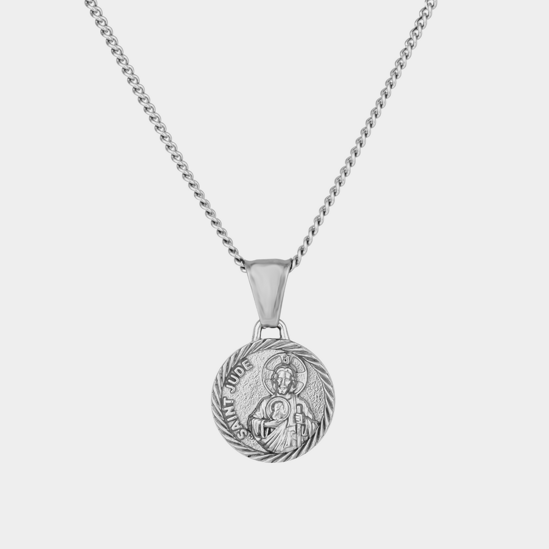 Silver St Jude Necklace Pendant on a white background