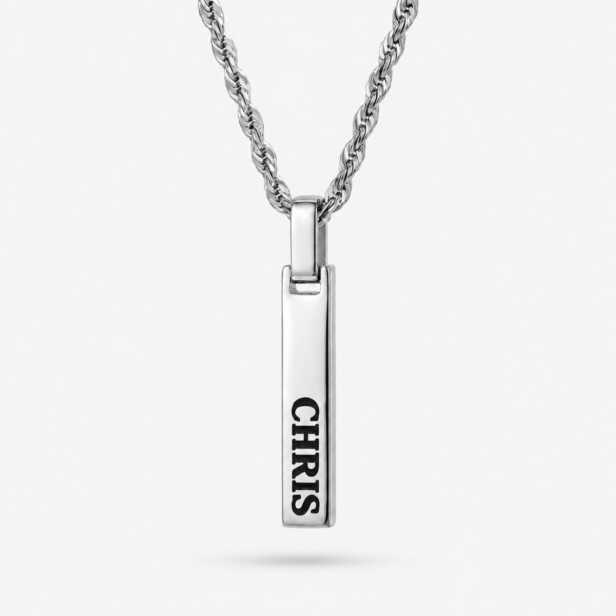 Silver 4-Sided Engraved Bar Necklace Pendant