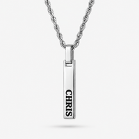 Silver 4-Sided Engraved Bar Necklace Pendant