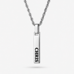 Silver 4-Sided Engraved Bar Necklace Pendant